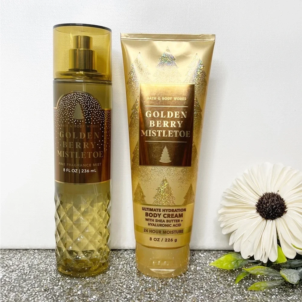 Bath and Body Works Golden Berry Mistletoe Body Care Gift Set Nwt